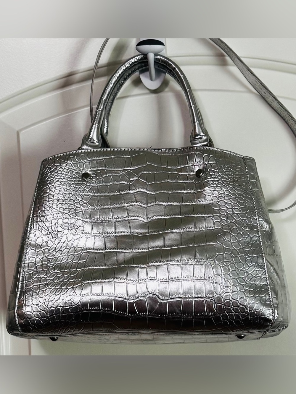 Steve Madden Silver Croc Embossed Satchel Crossbody Bag EUC - Picture 5 of 15